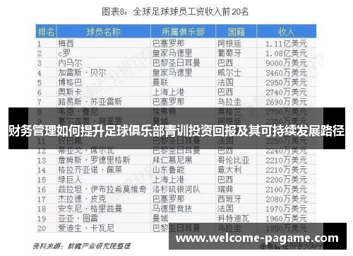 财务管理如何提升足球俱乐部青训投资回报及其可持续发展路径